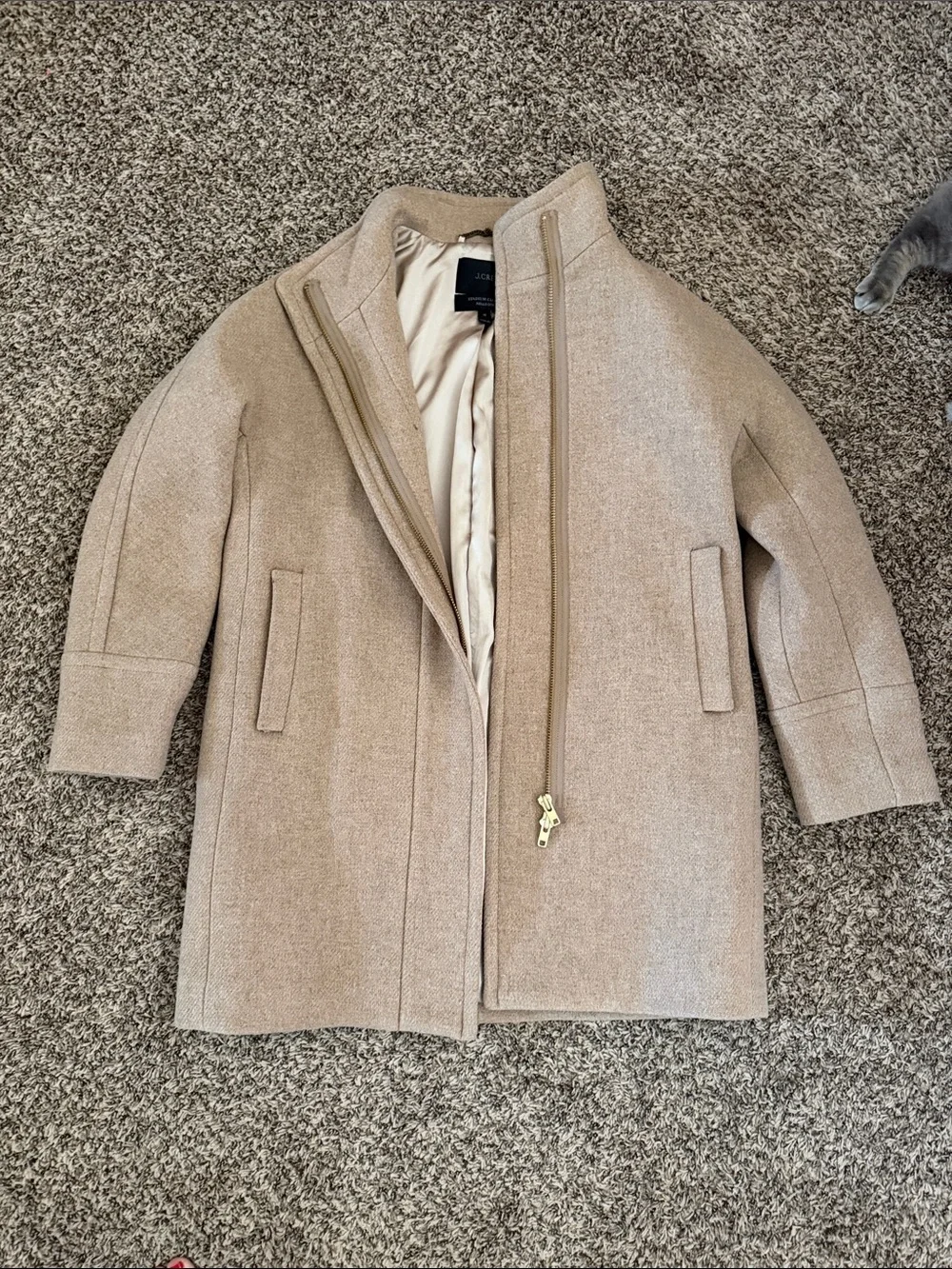 J. Crew Beige Wool-Blend Coat with Satin Lining